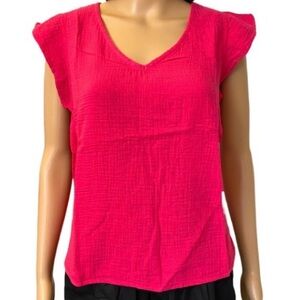 Three Dots Hot Pink Double Gauze Top. Size Small
